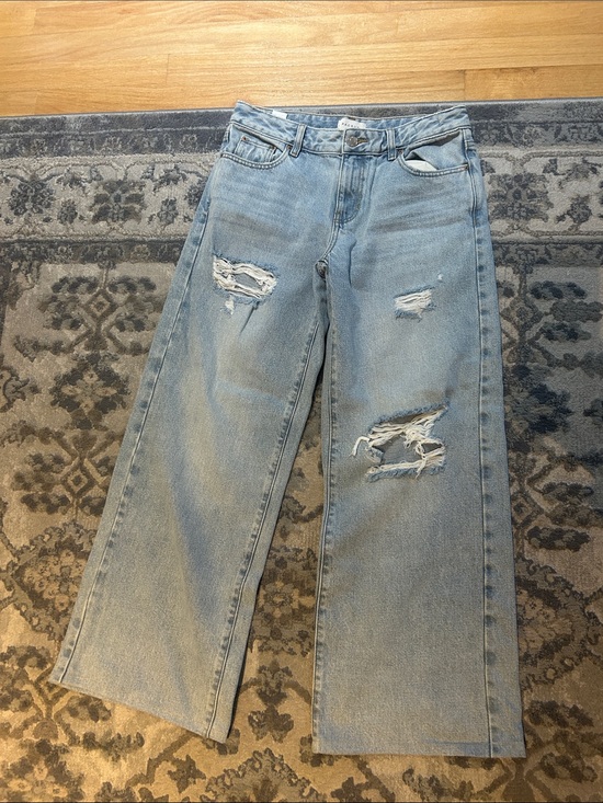 American Eagle Outfitters Denim - American Eagle Outfitters Light Blue Distressed Wide-Leg Jeans